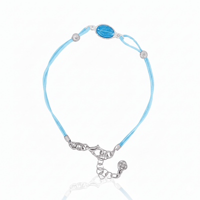 Marian Consecration Bracelet with Miraculous Medal Charm – Adj Light Blue Cord 6.5"+1.5" - Guadalupe Gifts