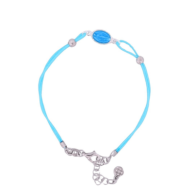 Marian Consecration Bracelet with Miraculous Medal Charm – Adj Light Blue Cord 6.5"+1.5" - Guadalupe Gifts