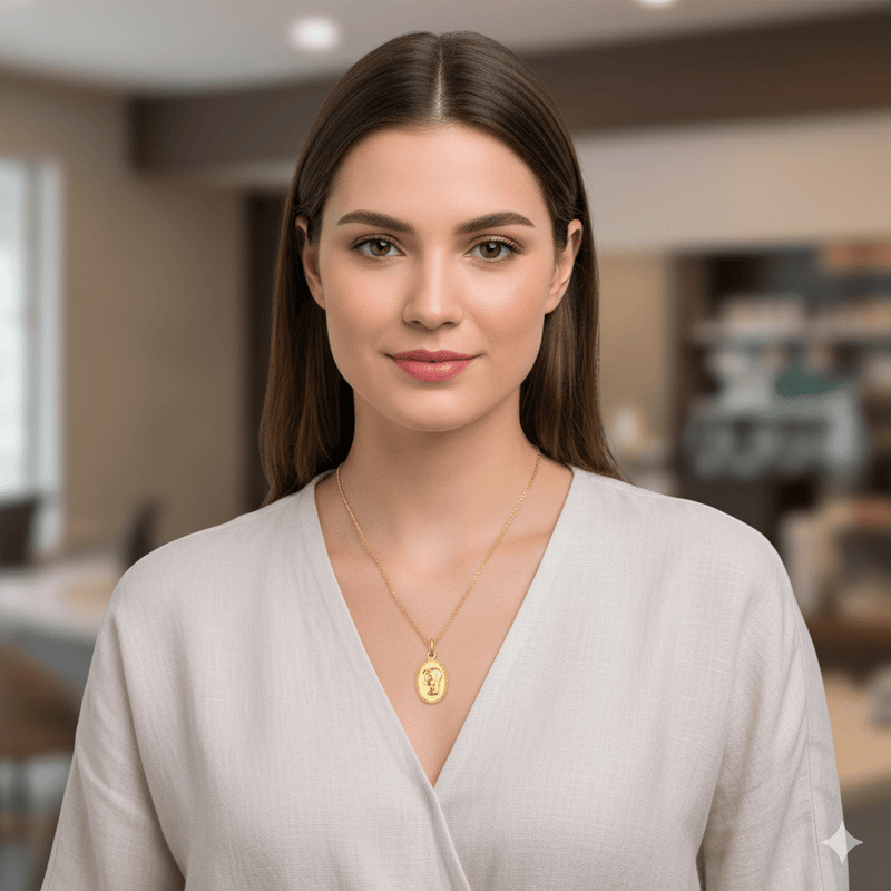 Medalla de la Virgen Niña en Oro (14k Gold) Oval 0.4" x 0.8" - Guadalupe Gifts