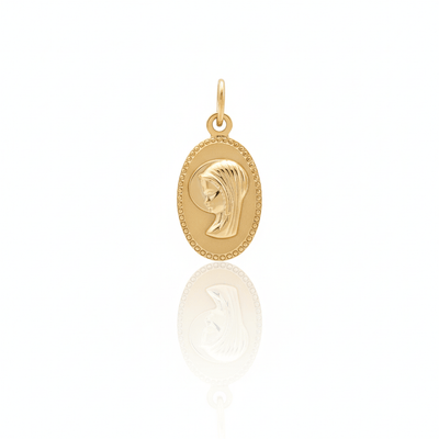 Medalla de la Virgen Niña en Oro (14k Gold) Oval 0.4" x 0.8" - Guadalupe Gifts