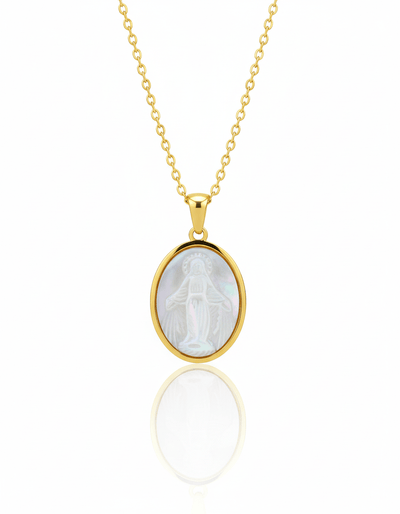 Mother of Pearl Our Lady of Grace Necklace 18 - inch - Guadalupe Gifts