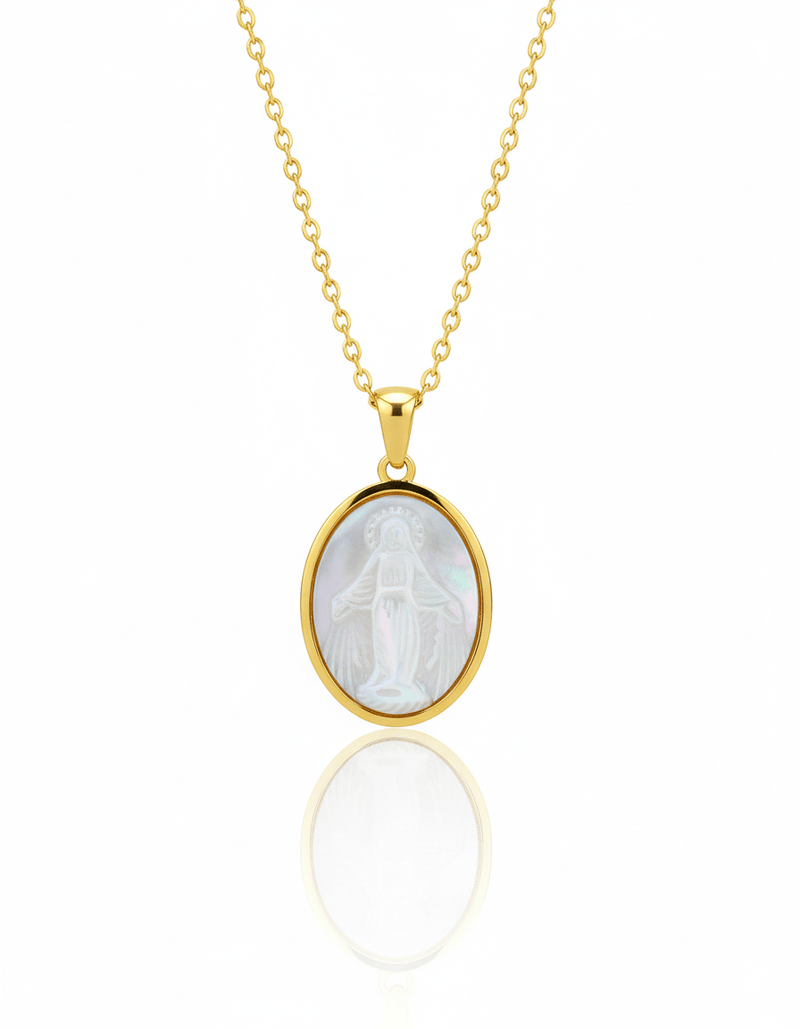 Mother of Pearl Our Lady of Grace Necklace 18 - inch - Guadalupe Gifts