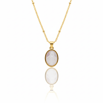 Mother of Pearl Our Lady of Grace Necklace With Beaded Chain 18 - inch - Guadalupe Gifts