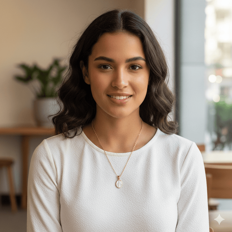 Mother of Pearl Our Lady of Grace Necklace With Beaded Chain 18 - inch - Guadalupe Gifts