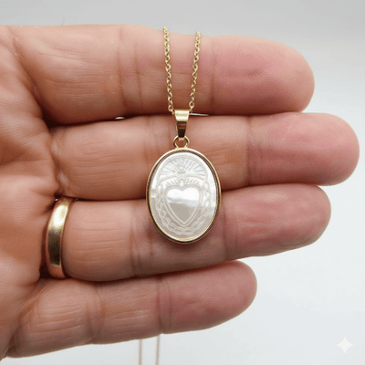 Mother of Pearl Sacred Heart Necklace 18 - inch - Guadalupe Gifts