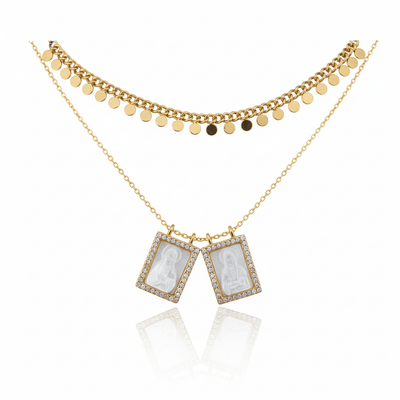 Mother of Pearl Scapular Necklace/Choker with White Zirconia 18 - inch - Guadalupe Gifts