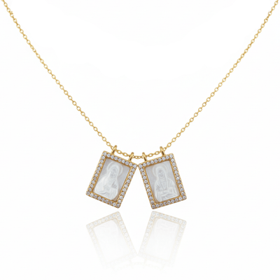 Mother of Pearl Scapular Necklace/Choker with White Zirconia 18 - inch - Guadalupe Gifts