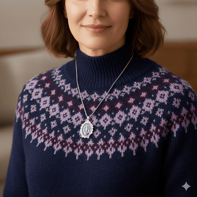 Our Lady of Grace Baroque Necklace w/ Pressed Flowers 18 - inch - Guadalupe Gifts