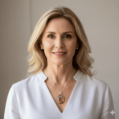 Our Lady of Guadalupe Oval Necklace w/ Pressed Flowers 18 - inch - Guadalupe Gifts