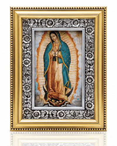 Our Lady of Guadalupe Painting with Hand - Carved Wood Frame 21" x 16" x 1.5" - Guadalupe Gifts