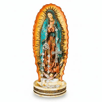 Our Lady of Guadalupe Statue and Rosary Holder 8 - inch - Guadalupe Gifts