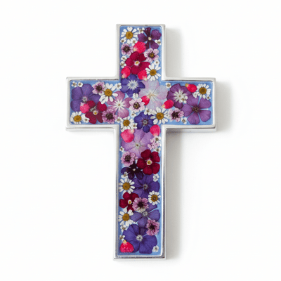 Pressed Flowers Wall Cross 6.5" - Guadalupe Gifts