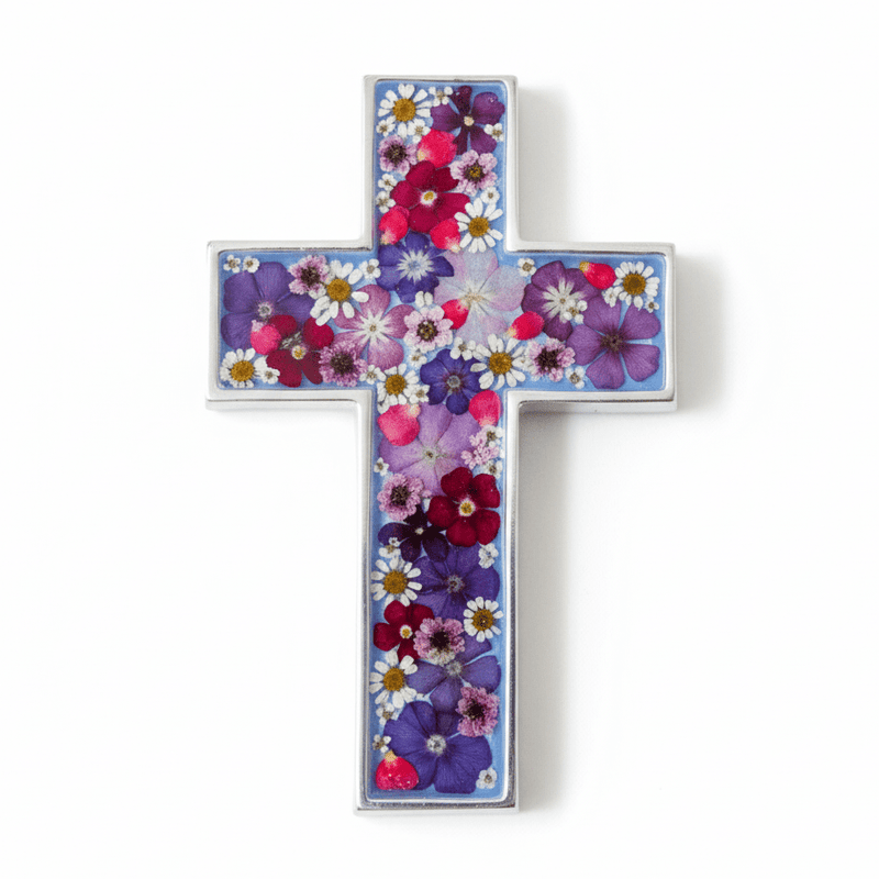 Pressed Flowers Wall Cross 6.5" - Guadalupe Gifts
