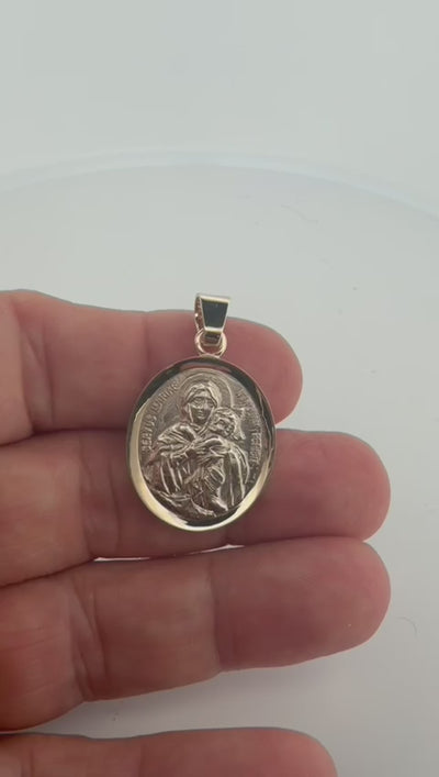 Silver 14k Gold Bezel Schoenstatt Madonna Medal 0.9" x 0.8"