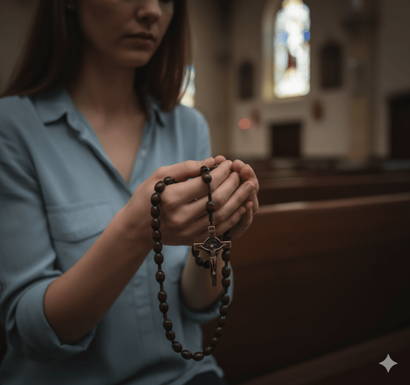 Red Oak Wooden Saint Benedict Medal Rosary Beads 20 - inch - Guadalupe Gifts