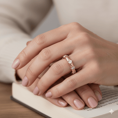 Rose Gold - Plated over Silver White Cubic Zirconias Rosary Ring - Guadalupe Gifts