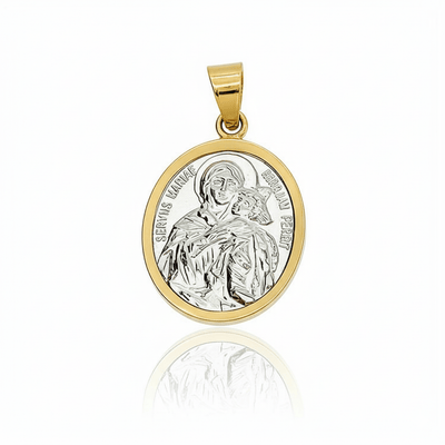 Silver 14k Gold Bezel Schoenstatt Madonna Medal 0.9" x 0.8" - Guadalupe Gifts