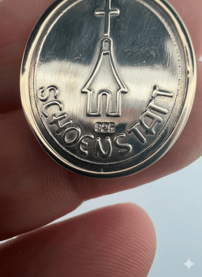 Silver 14k Gold Bezel Schoenstatt Madonna Medal 0.9" x 0.8" - Guadalupe Gifts