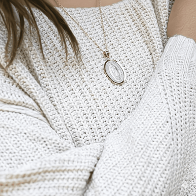 Silver 14k Gold Bezel Virgen de Guadalupe Grand Medal 1.5" x 1.1" - Guadalupe Gifts