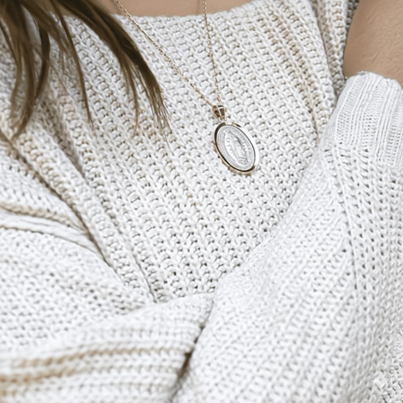 Silver 14k Gold Bezel Virgen de Guadalupe Grand Medal 1.5" x 1.1" - Guadalupe Gifts