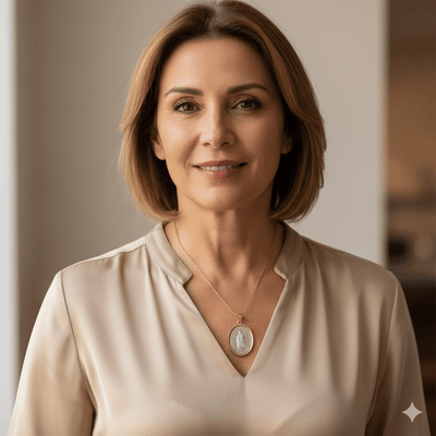 Silver 14k Gold Bezel Virgen de Guadalupe Large Medal 1.2" x 0.9" - Guadalupe Gifts