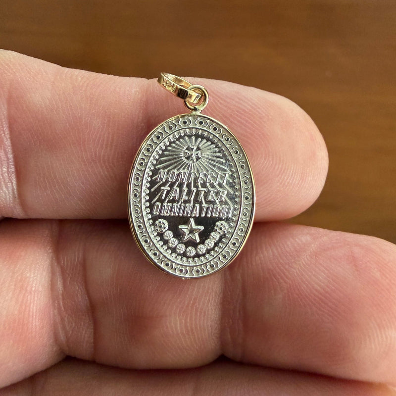 Silver 14k Gold Bezel Virgen de Guadalupe Medal 0.7" x 0.6" - Guadalupe Gifts