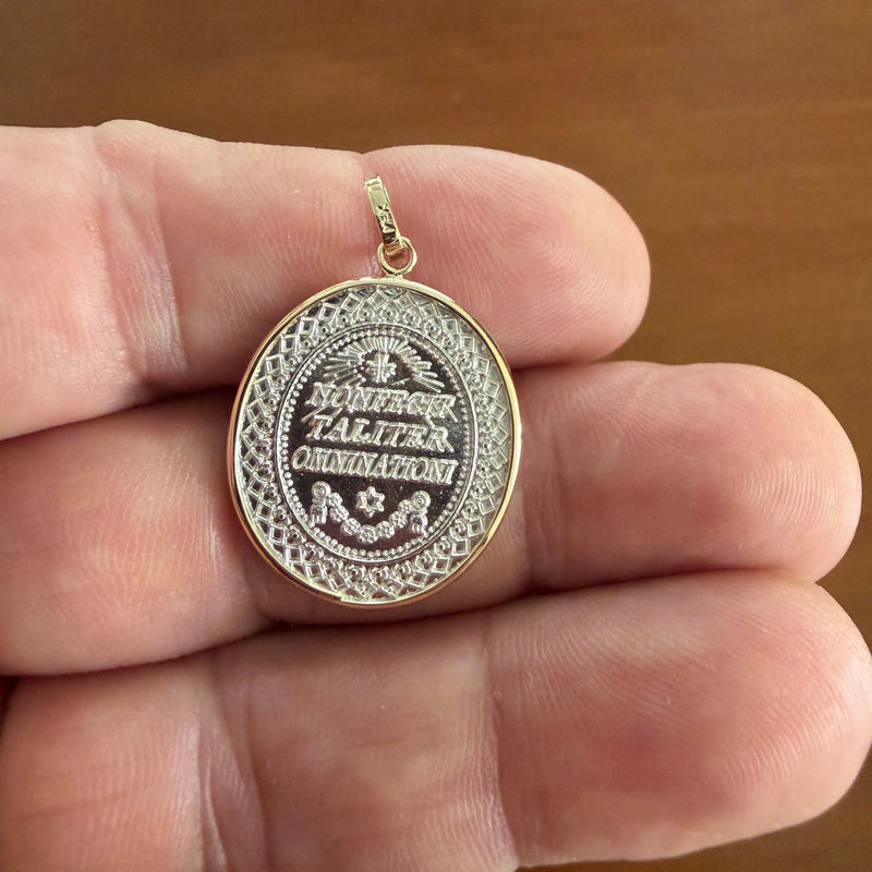 Silver 14k Gold Bezel Virgen de Guadalupe Medal 0.9" x 0.8" - Guadalupe Gifts