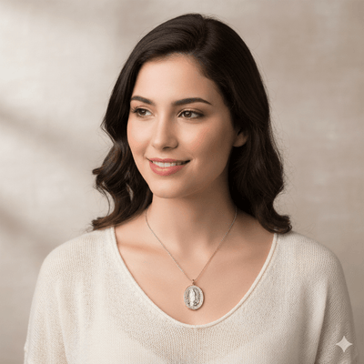 Silver 14k Gold Bezel Virgen de Guadalupe Medal 0.9" x 0.8" - Guadalupe Gifts