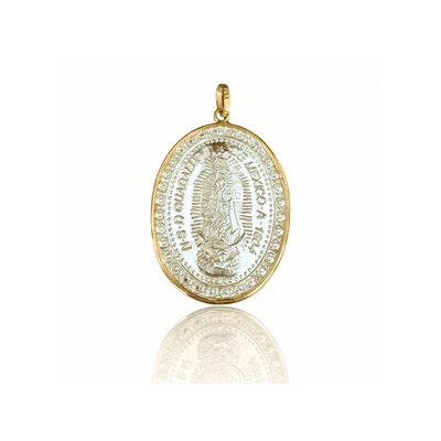 Silver 14k Gold Bezel Virgen de Guadalupe Medal 0.9" x 0.8" - Guadalupe Gifts