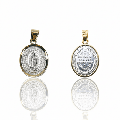 Silver 14k Gold Bezel Virgen de Guadalupe Medal 0.9" X 0.8" - Guadalupe Gifts