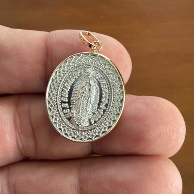 Silver 14k Gold Bezel Virgen de Guadalupe Medal 0.9" x 0.8" - Guadalupe Gifts