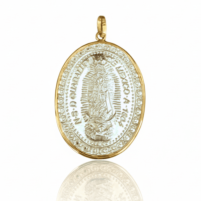 Silver 14k Gold Bezel Virgen de Guadalupe Medal 1.2" x 1" - Guadalupe Gifts