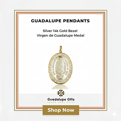 Silver 14k Gold Bezel Virgen de Guadalupe Medal 1.2" x 1" - Guadalupe Gifts