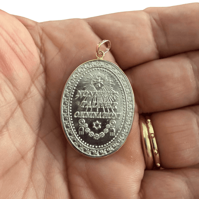 Silver 14k Gold Bezel Virgen de Guadalupe Medal 1.2" x 1" - Guadalupe Gifts