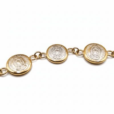 Silver 14k Gold Bezel Virgin of Guadalupe Medals Bracelet | rosary bracelet | decade 6.5 - inch - Guadalupe Gifts
