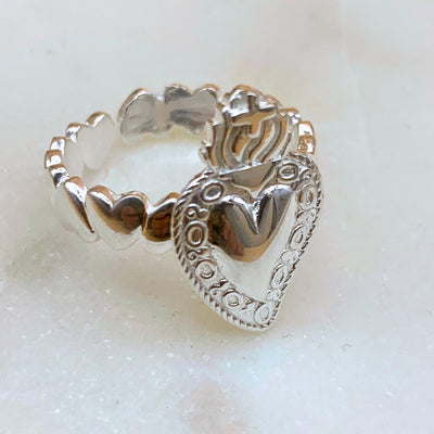 Silver Adjustable Sacred Heart Ring - Guadalupe Gifts