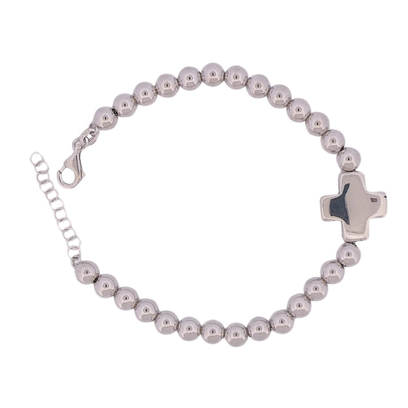 Silver Bead Chain Bracelet with Cross - Men&