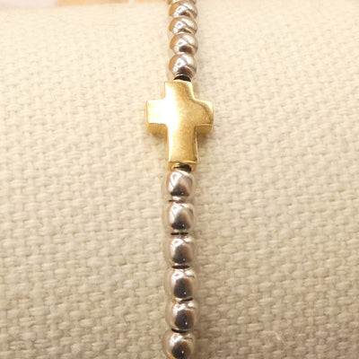 Silver Beaded Cross Bracelet 7.5"+1" - Guadalupe Gifts