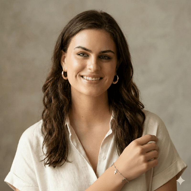 Silver Beaded Cross Charm Lariat Bracelet 7.5" - Guadalupe Gifts