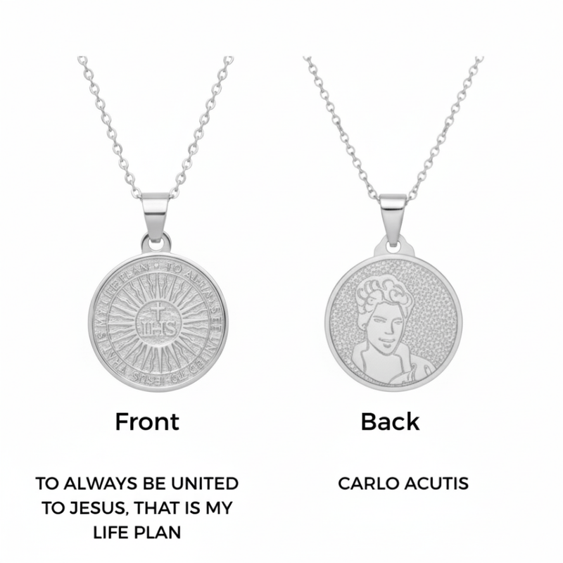 Silver Blessed Carlo Acutis Medal Necklace 18 - inch - Guadalupe Gifts