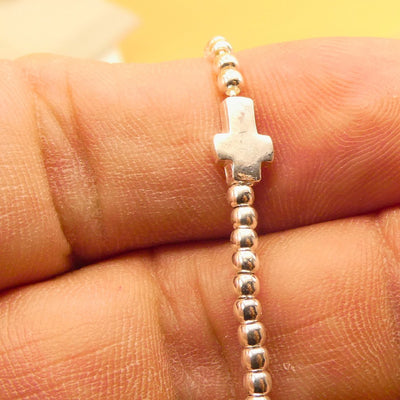 Silver Bracelet with a Cross 6.5"+1" - Guadalupe Gifts