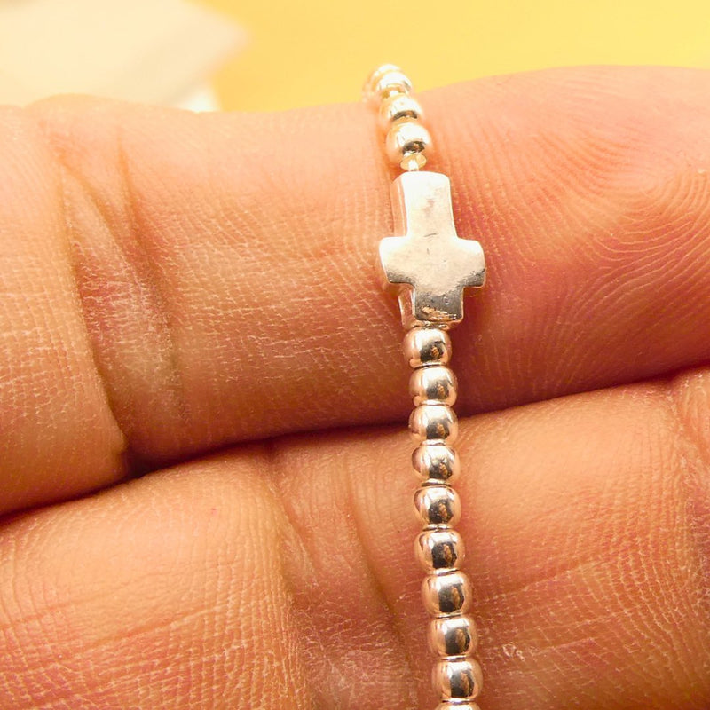 Silver Bracelet with a Cross 6.5"+1" - Guadalupe Gifts