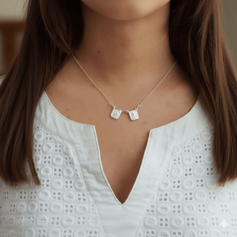 Silver Carmel Matte Scapular Necklace 16 - inch - Guadalupe Gifts