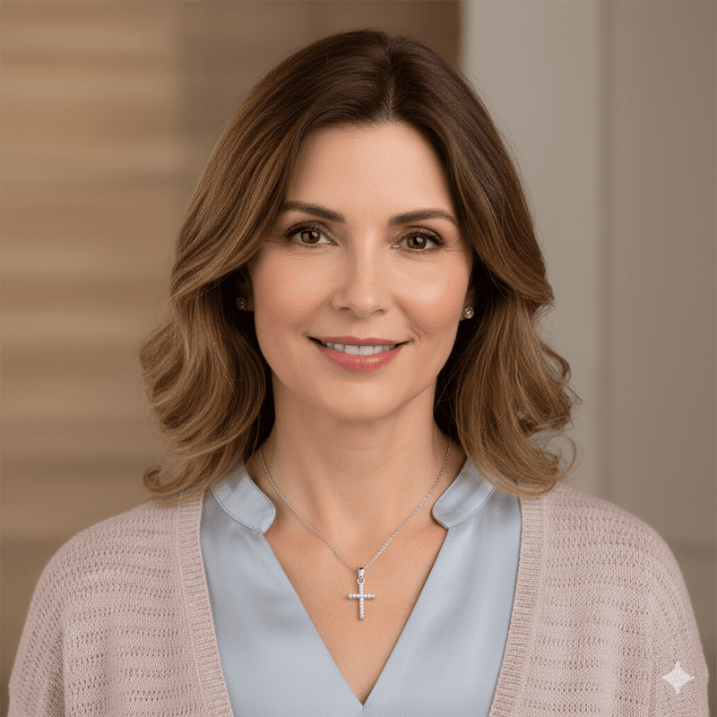 Silver Cross Necklace w/ Clear Zirconias 18 - inch - Guadalupe Gifts