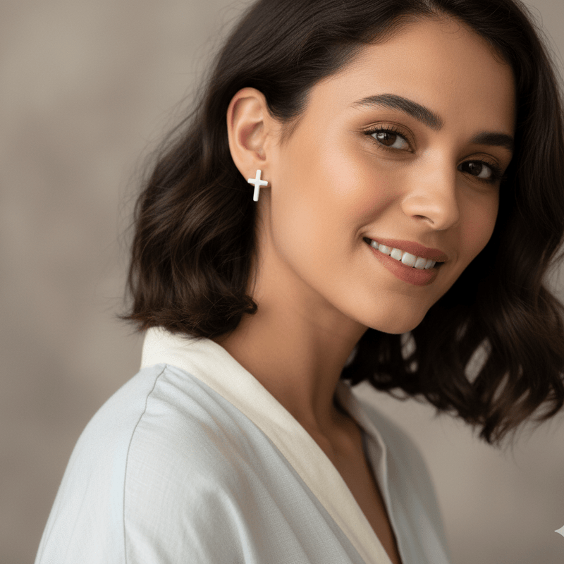 Silver Cross Stud Earrings - Guadalupe Gifts