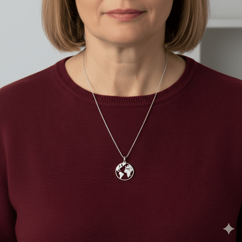 Silver Globe Charm Necklace 18 - inch - Guadalupe Gifts