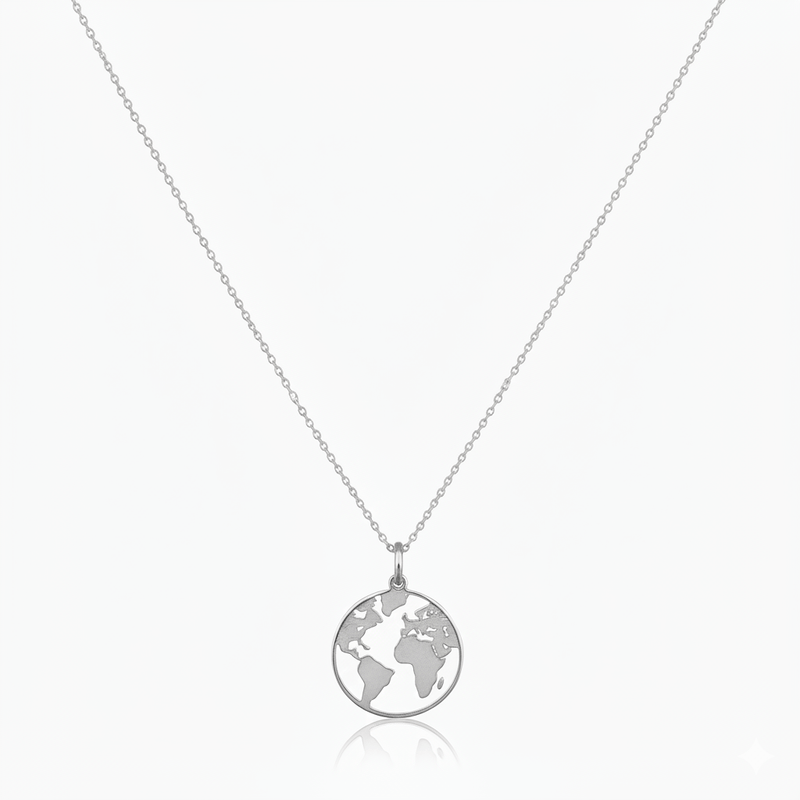 Silver Globe Charm Necklace 18 - inch - Guadalupe Gifts