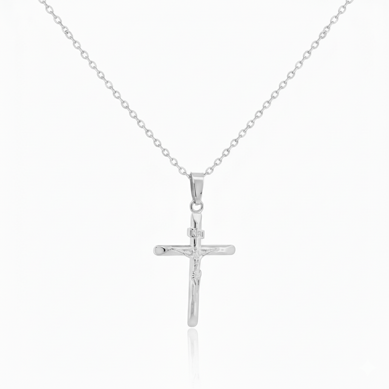 Silver Glossy Crucifix Necklace 18 - inch - Guadalupe Gifts