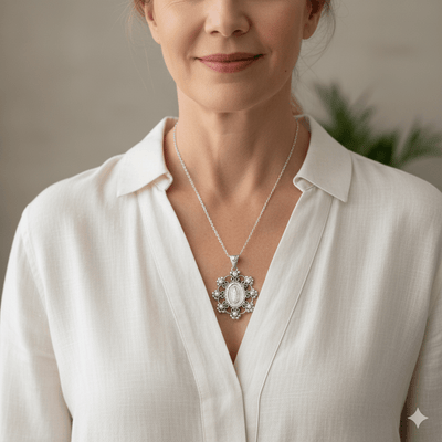 Silver Guadalupe Baroque Pendant with Pearls 18 - inch - Guadalupe Gifts