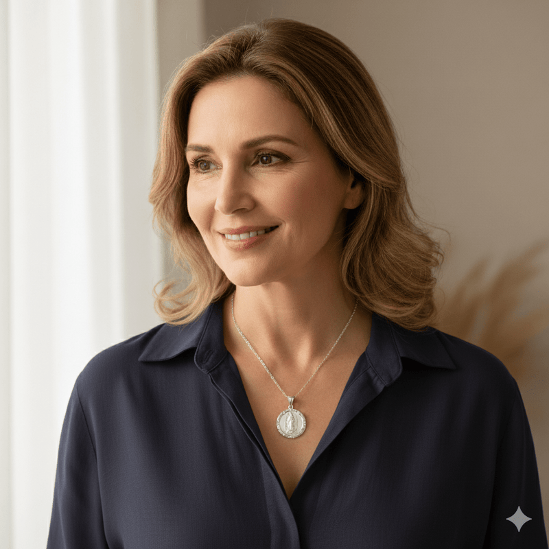 Silver Guadalupe Floral Pendant Necklace 18 - inch - Guadalupe Gifts